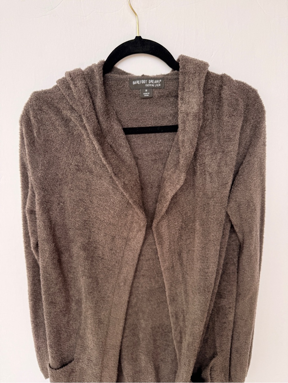Barefoot Dreams Cozychic Lite Hooded Dark Brown Cardigan Medium - Picture 2 of 7